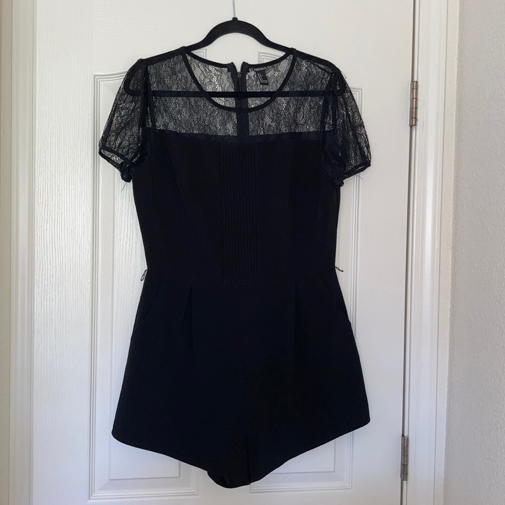 Lace pleated black romper large